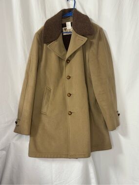 Vintage Lakeland 44l wool Pea Coat with Brown Shearling Collar